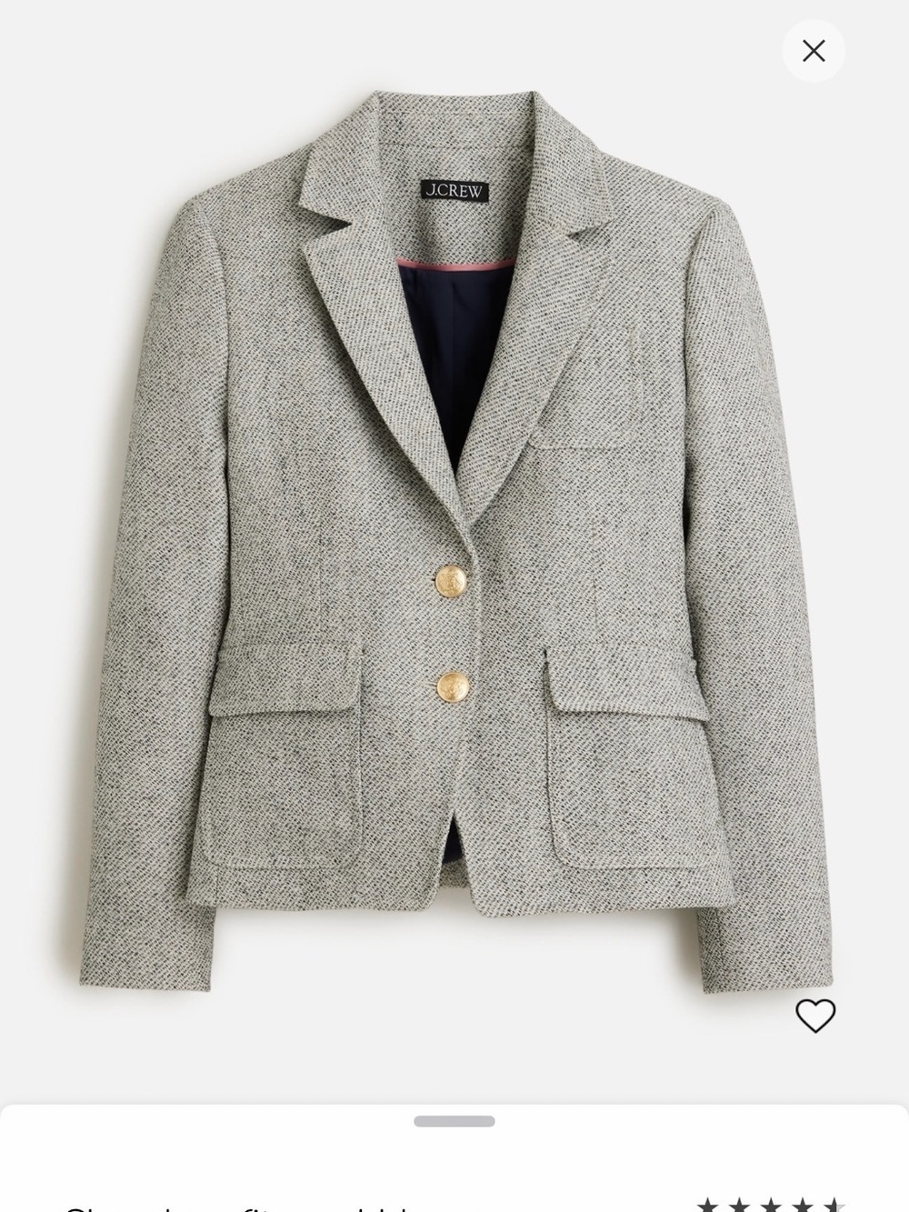 J. Crew Women's Shrunken Fit Wool-Blend Blazer - Light Gray Herringbone